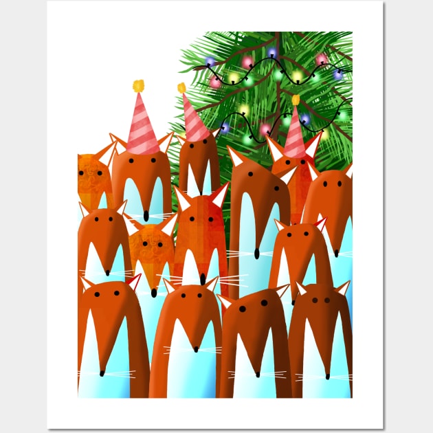 Foxes Christmas Party Wall Art by Scratch